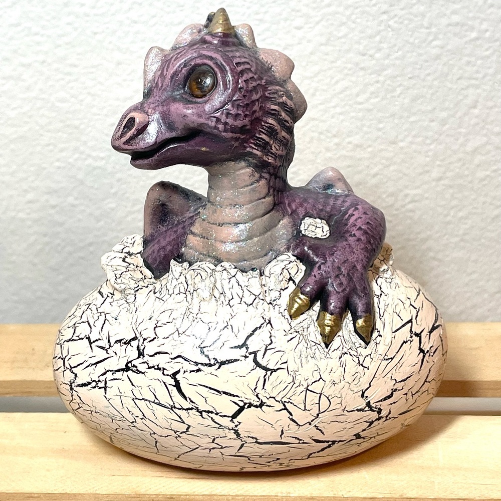 Hand Painted Purple Dragon Hatchling Figurine. Signed 1998.